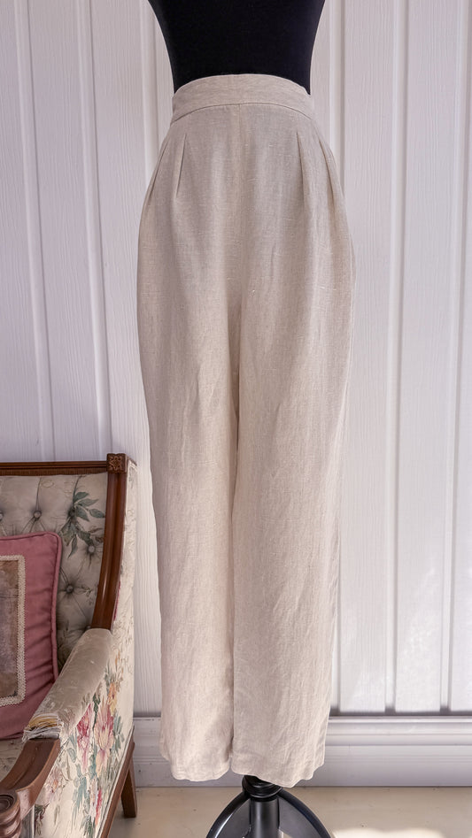 Pantalons en lin beige à plis- medium