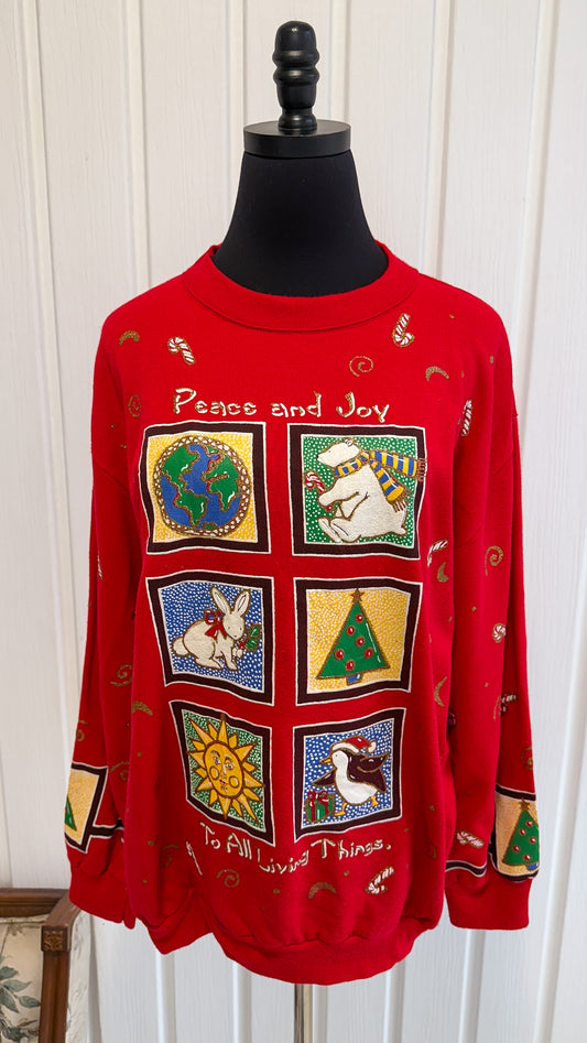 Chandail crewneck rouge Peace and Joy- large