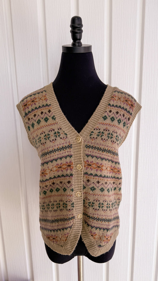 Gilet en tricot beige rayé- medium