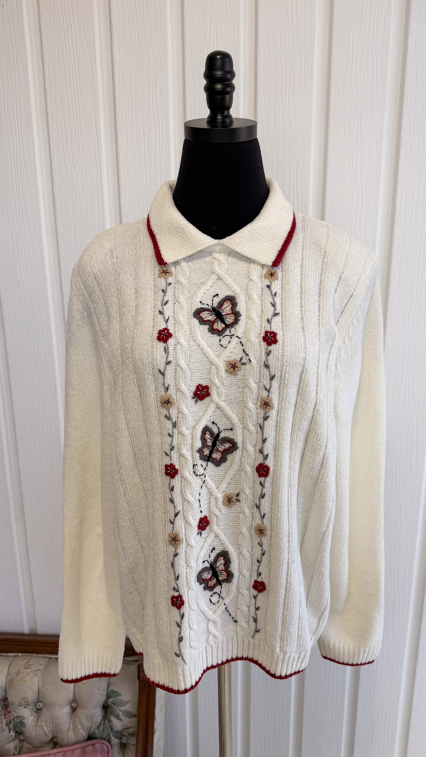 Chandail en tricot velours papillons- large