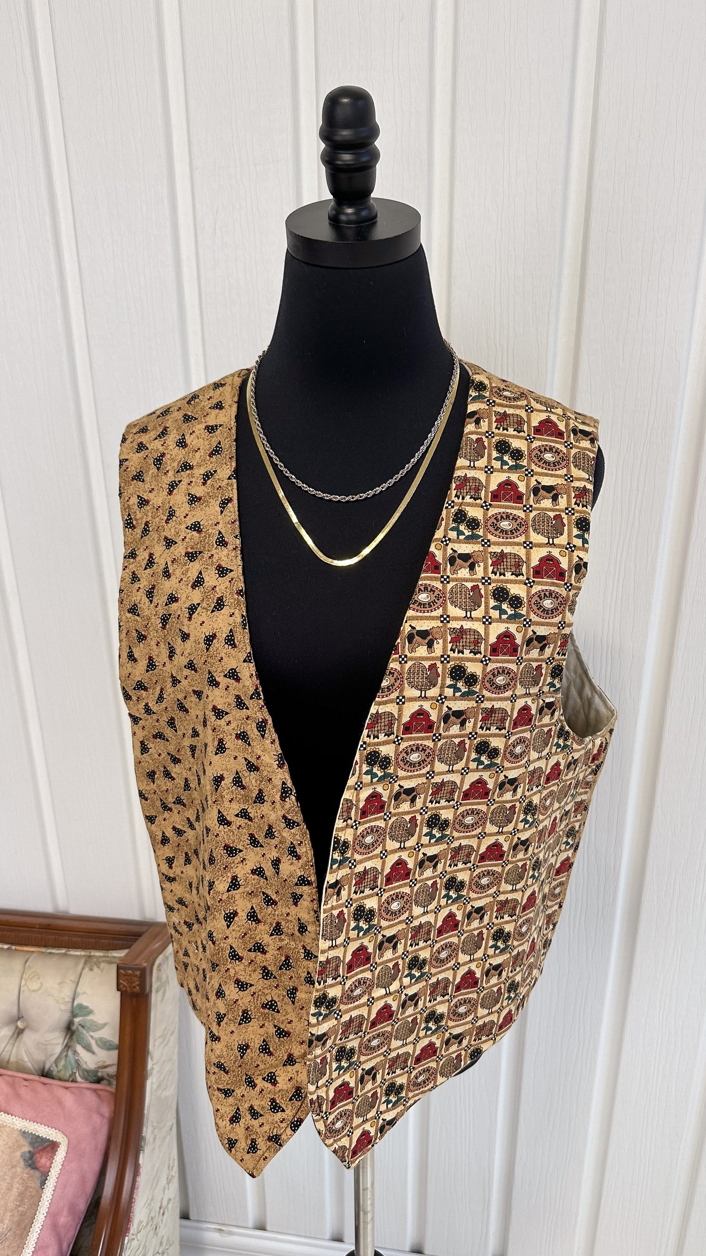Veste sans manches motifs ferme reversible- large