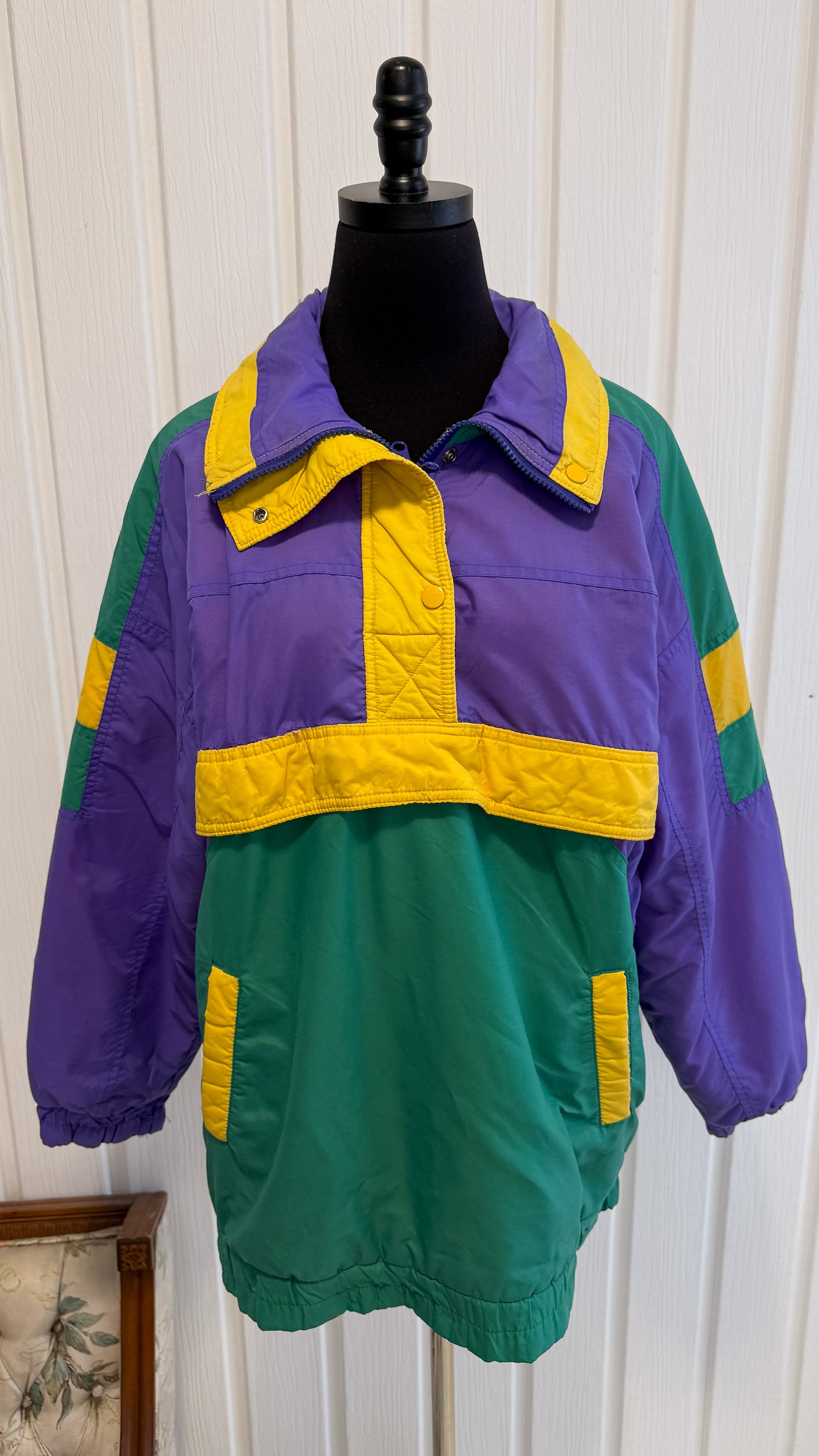 Manteau hiver mauve,jaune et turquoise- large