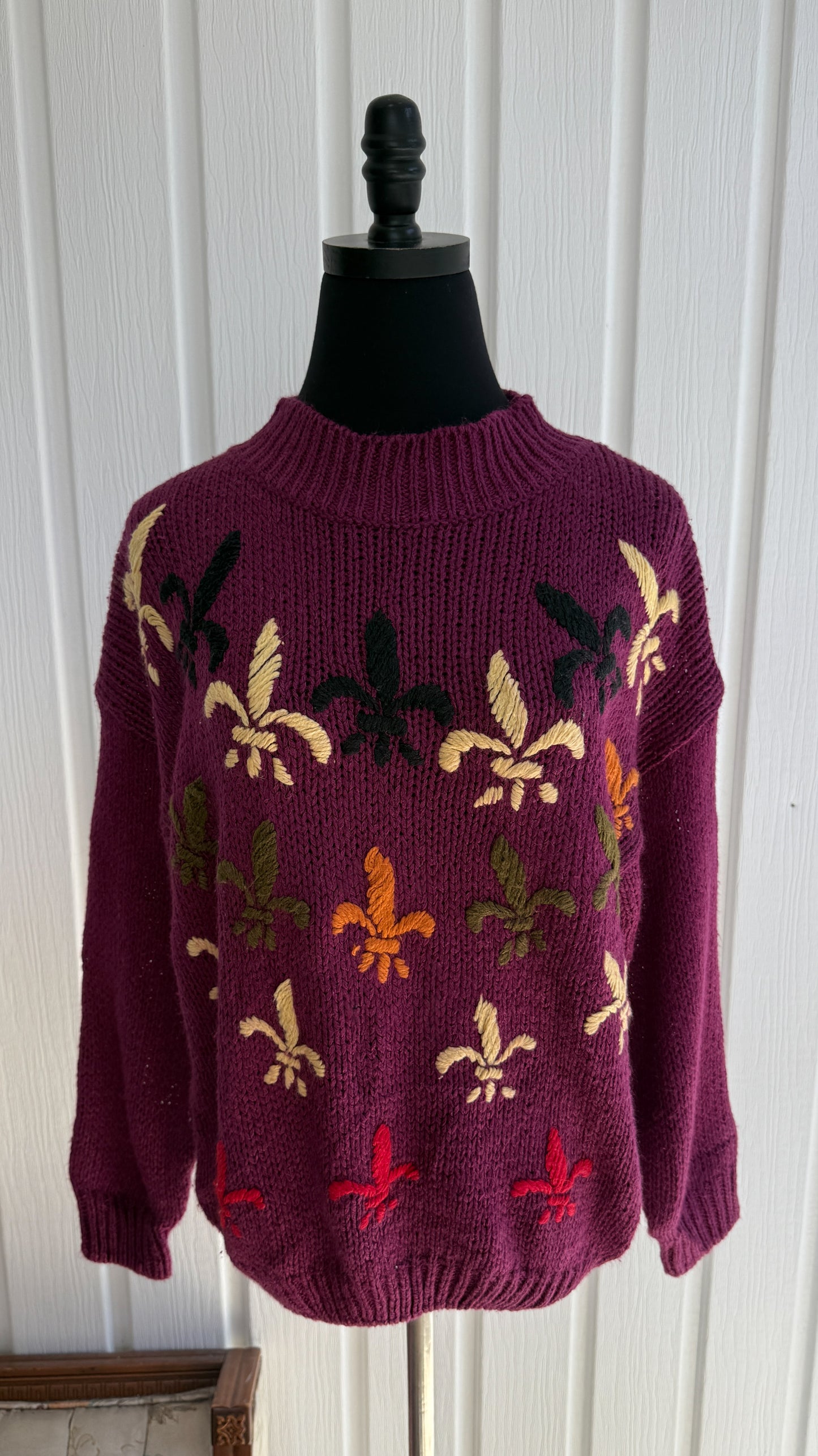Chandailt tricot mauve fleurs de lys- medium