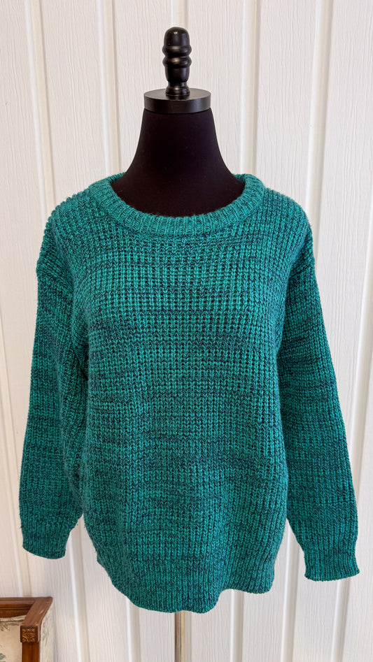 Chandail tricot turquoise moucheté bleu- medium