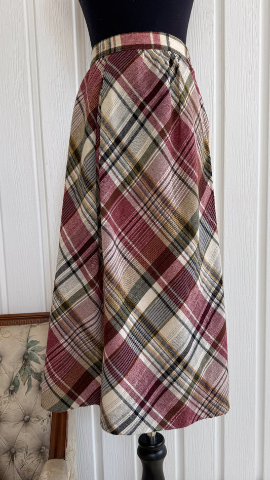 Jupe en lainage carreauté rouge et beige- large