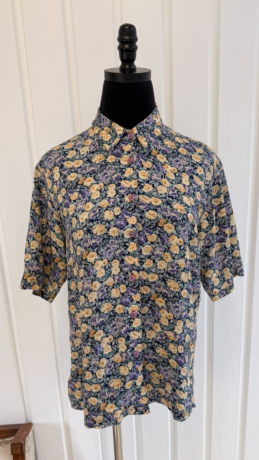 Chemisier fleuris jaune et mauve- small
