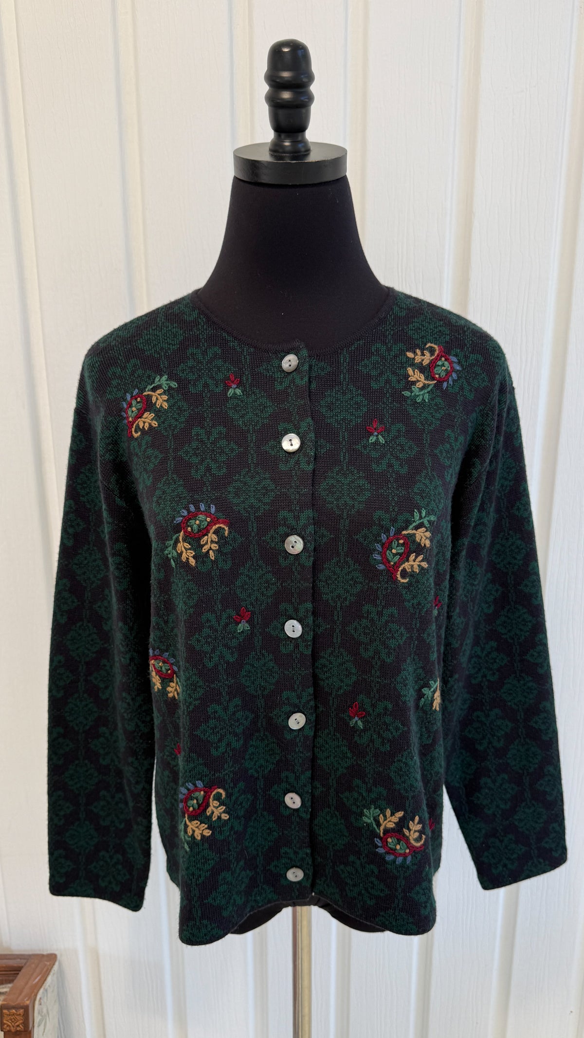 Cardigan tricot marine motifs vert- small