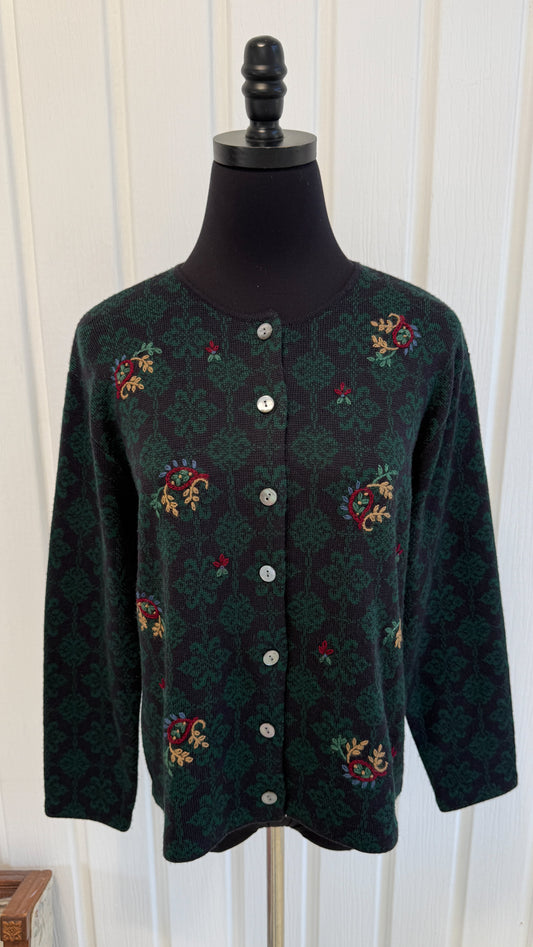 Cardigan tricot marine motifs vert- small