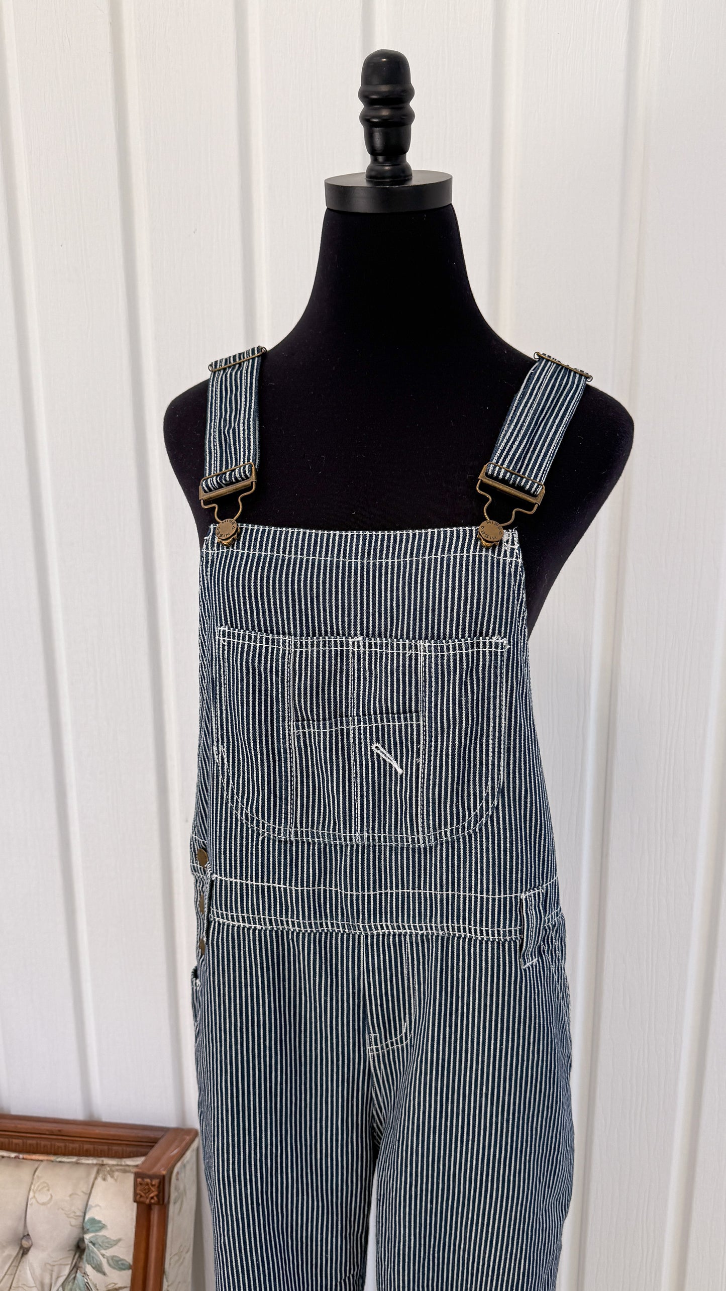 Salopette en jeans rayé marine et blanche- small