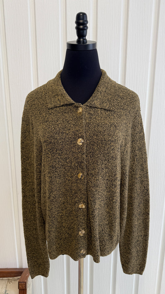 Cardigan tricot beige moucheté noir- small