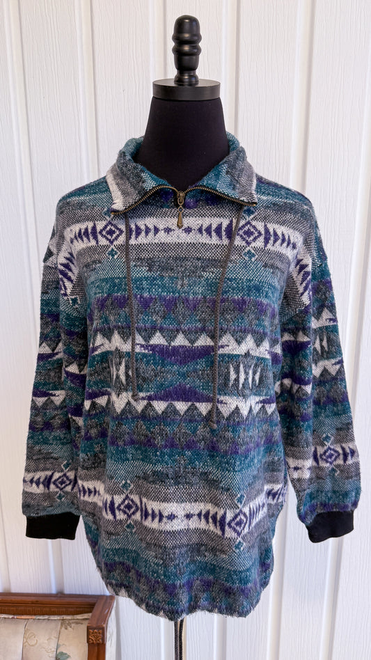 Chandail en polar bleu et mauve- medium