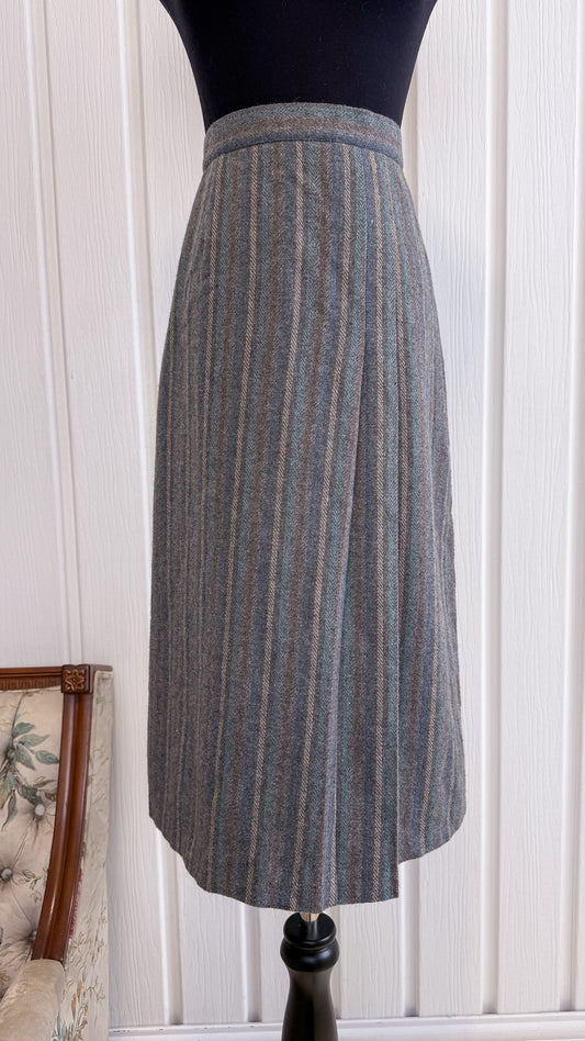 Grey skirt in blue striped wool - medium