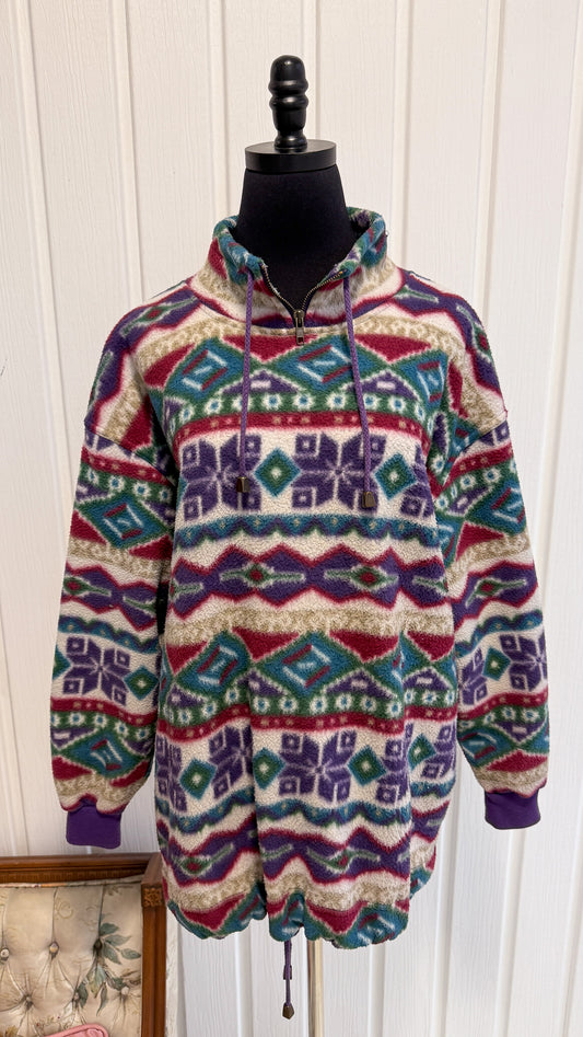 Chandail en polar beige rayé mauve et rose- x-large