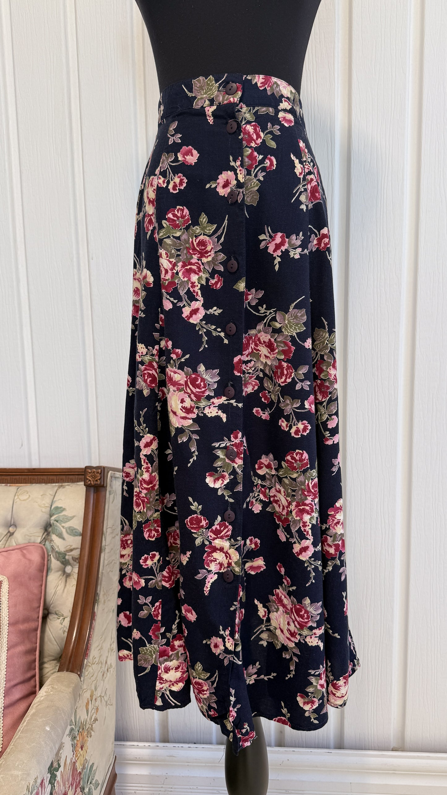Jupe marine fleurie rose - small