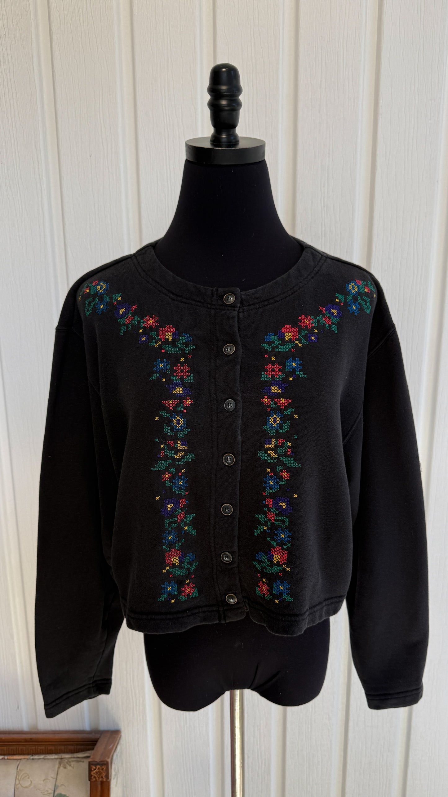 Cardigan noir en coton fleuris - medium