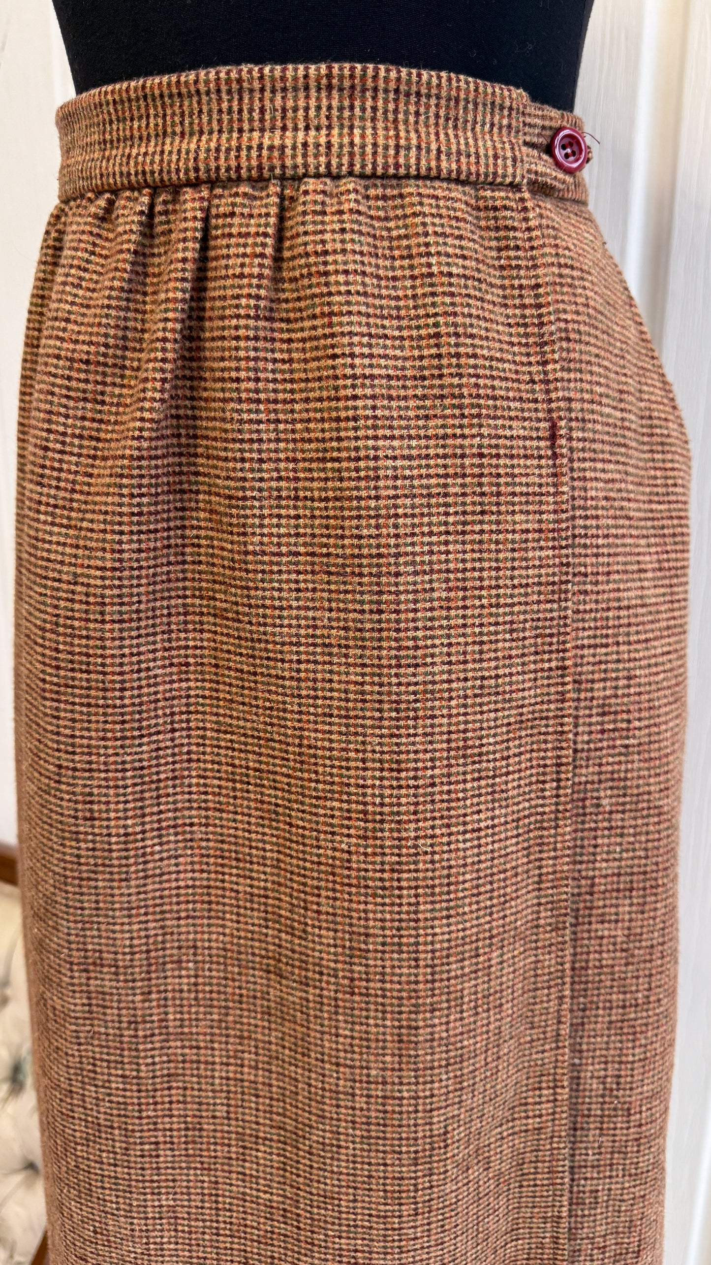 Wide beige plaid wool wrap skirt