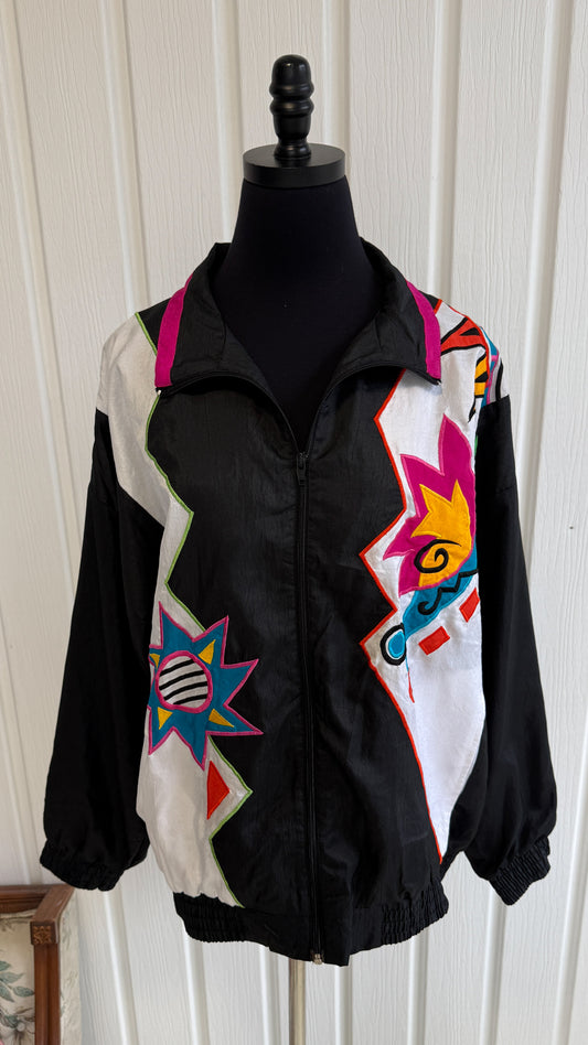 Black patterned windbreaker - x-large
