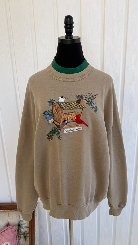 Chandail crewneck beige oiseaux- large