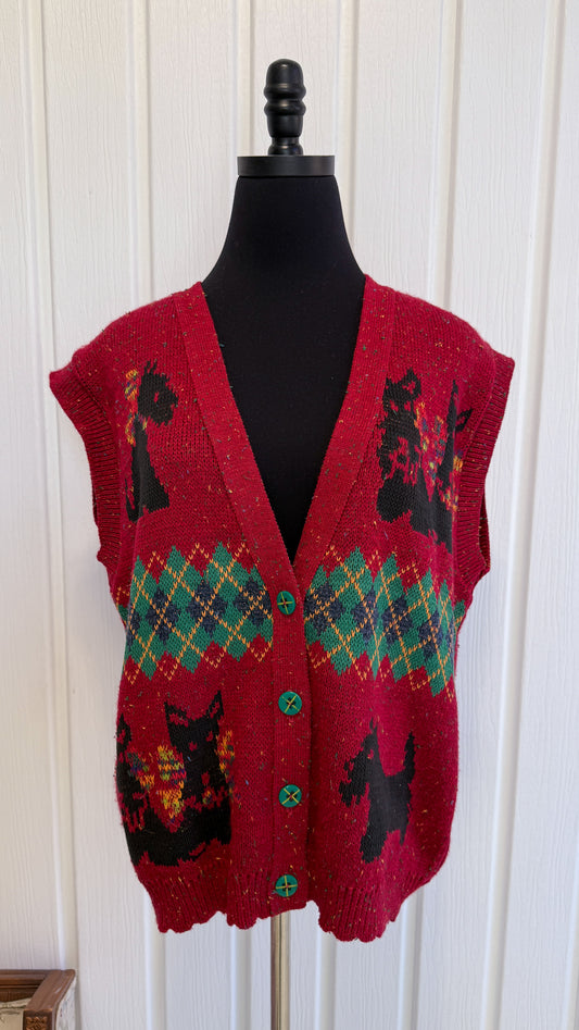 Gilet en tricot rouge chiens- large