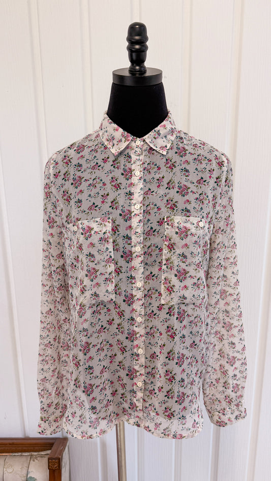 Chemisier blanc fleuris rose - large