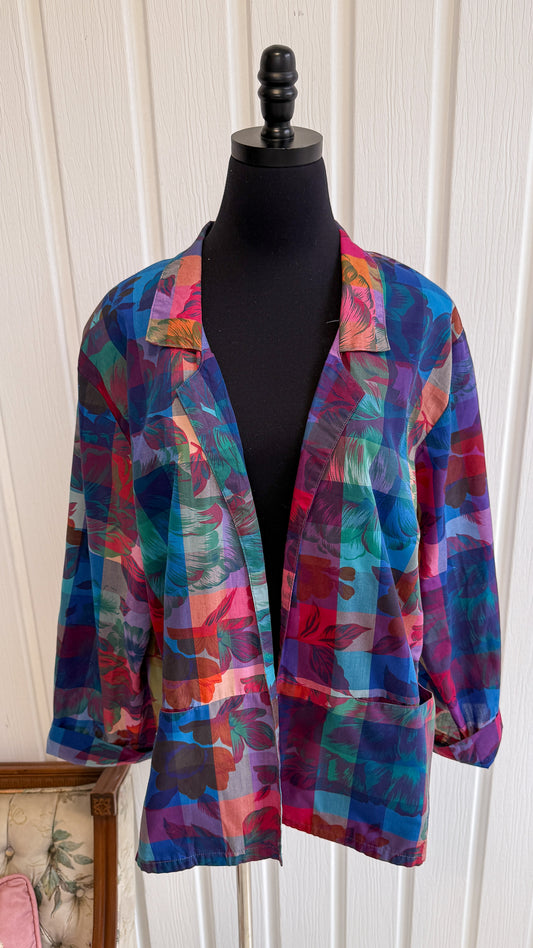 Blazer carreauté et fleuris- large