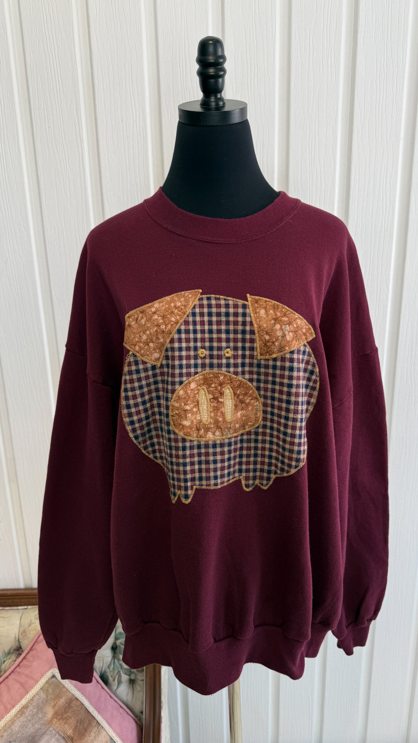 Chandail crewneck bourgogne cochon- x-large