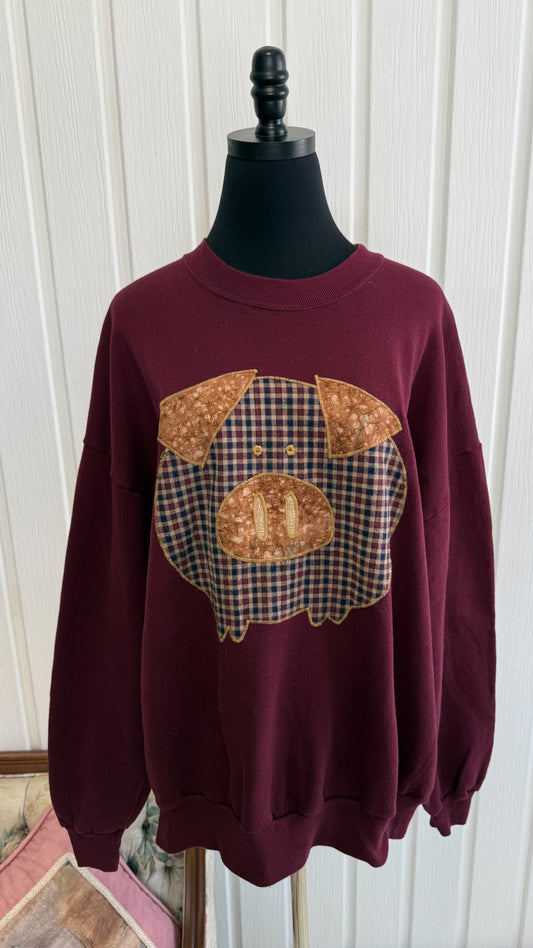Chandail crewneck bourgogne cochon- x-large