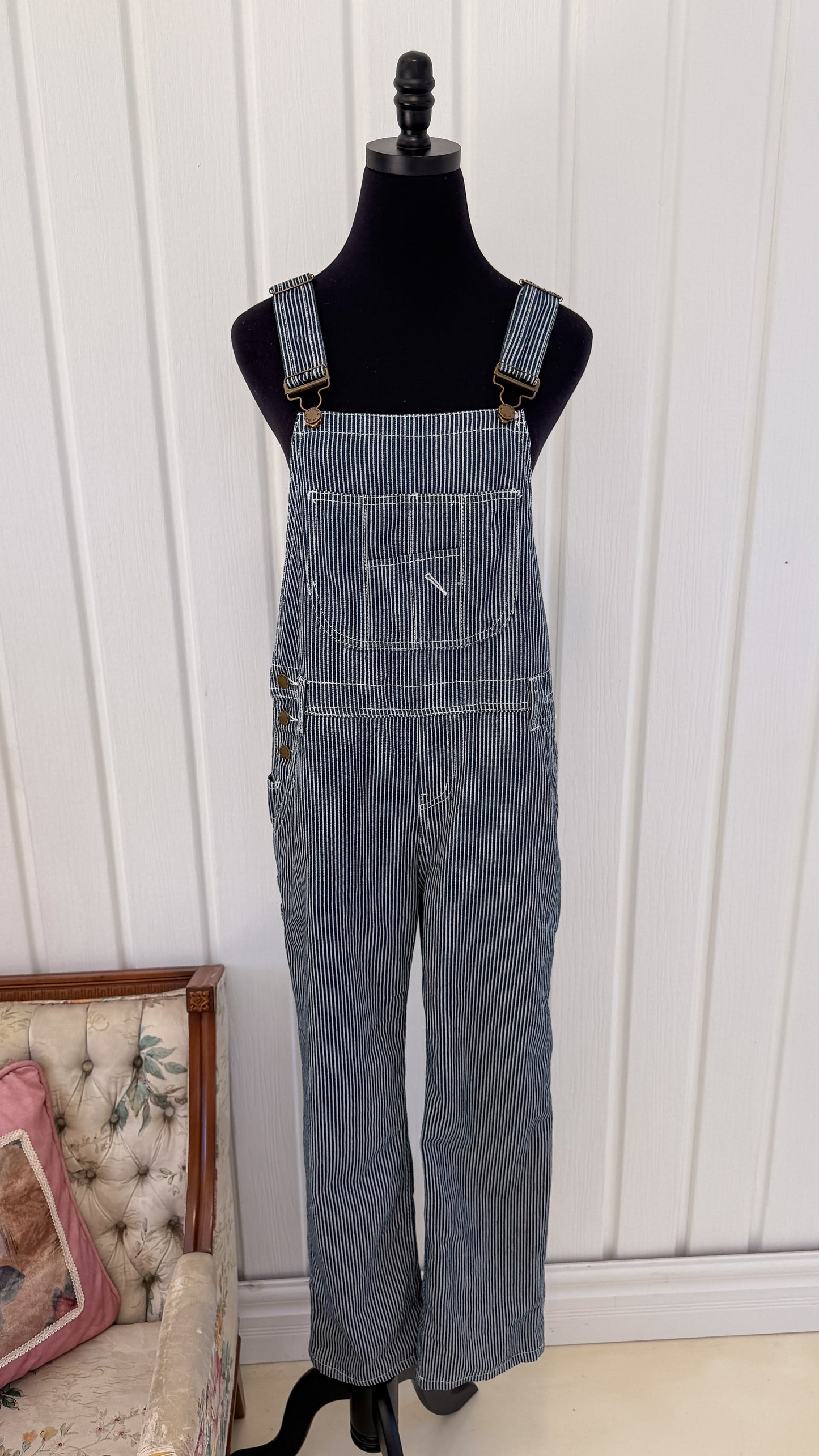 Salopette en jeans rayé marine et blanche- small