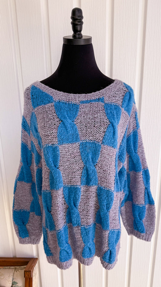 Chandail tricot mauve et bleu