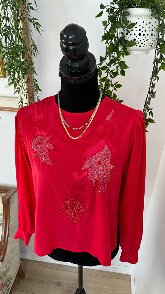 Red sequin blouse - medium