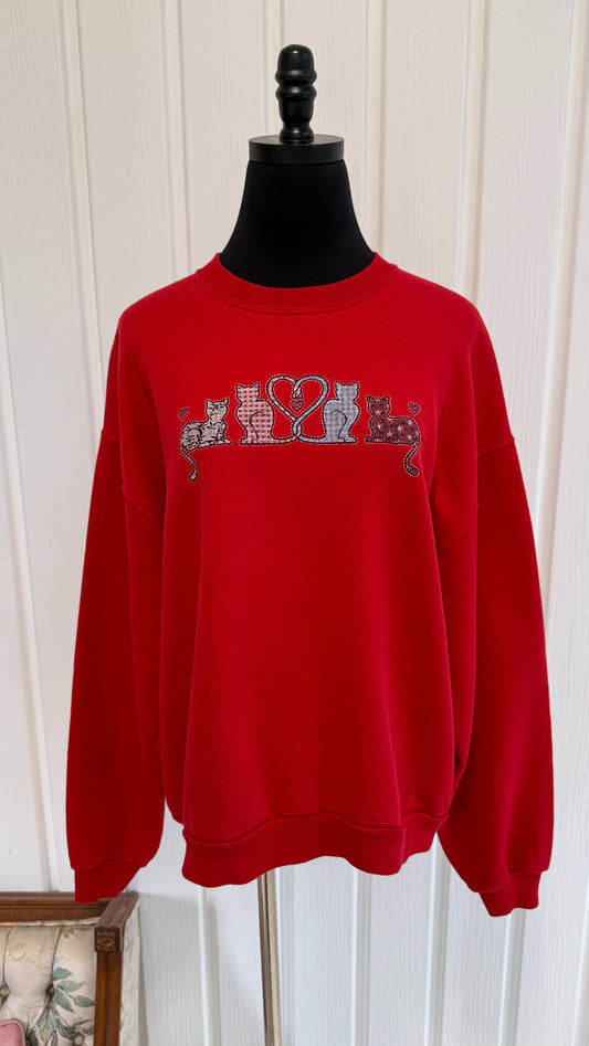 Chandail crewneck rouge chats- large