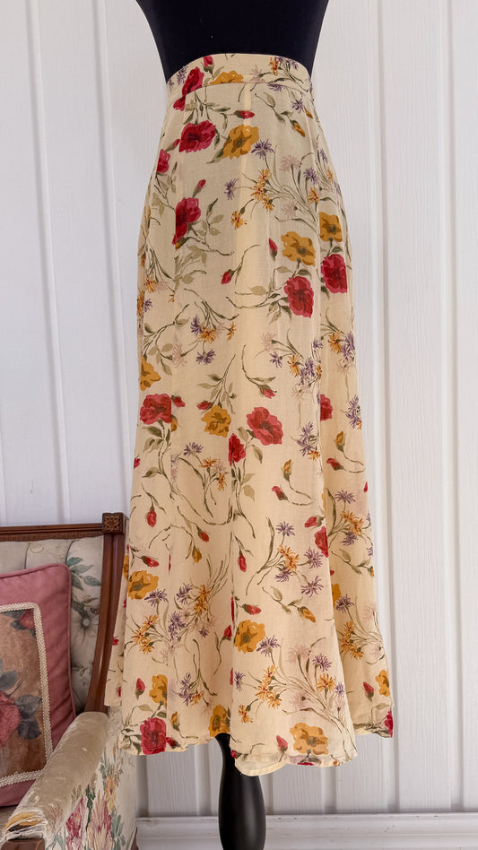 Jupe beige fleurie rouge et jaune- small