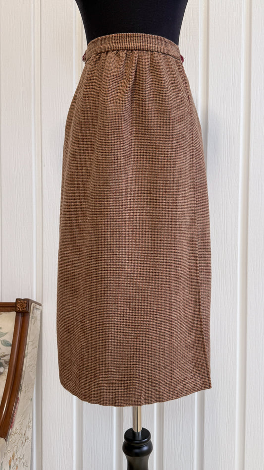 Wide beige plaid wool wrap skirt