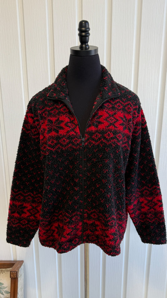 Chandail en polar rouge et noir- medium