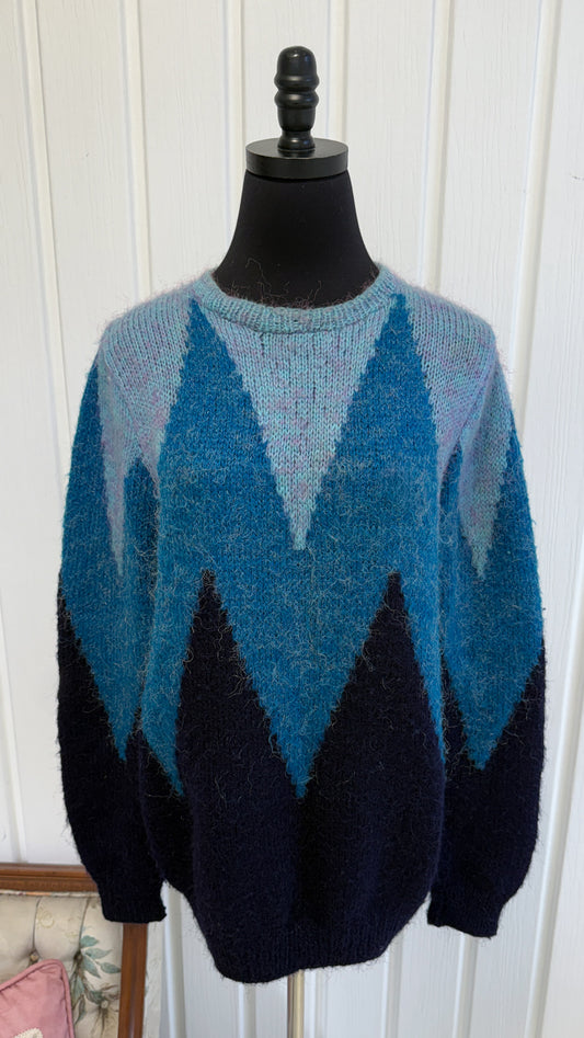 Chandail tricot bleu zigzag- small