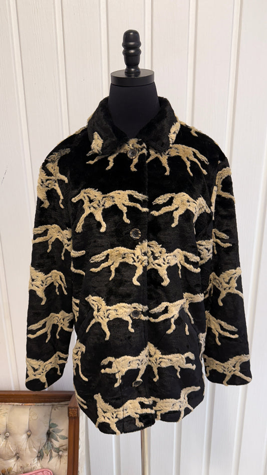 Veste en fausse fourrure noir chevaux- medium