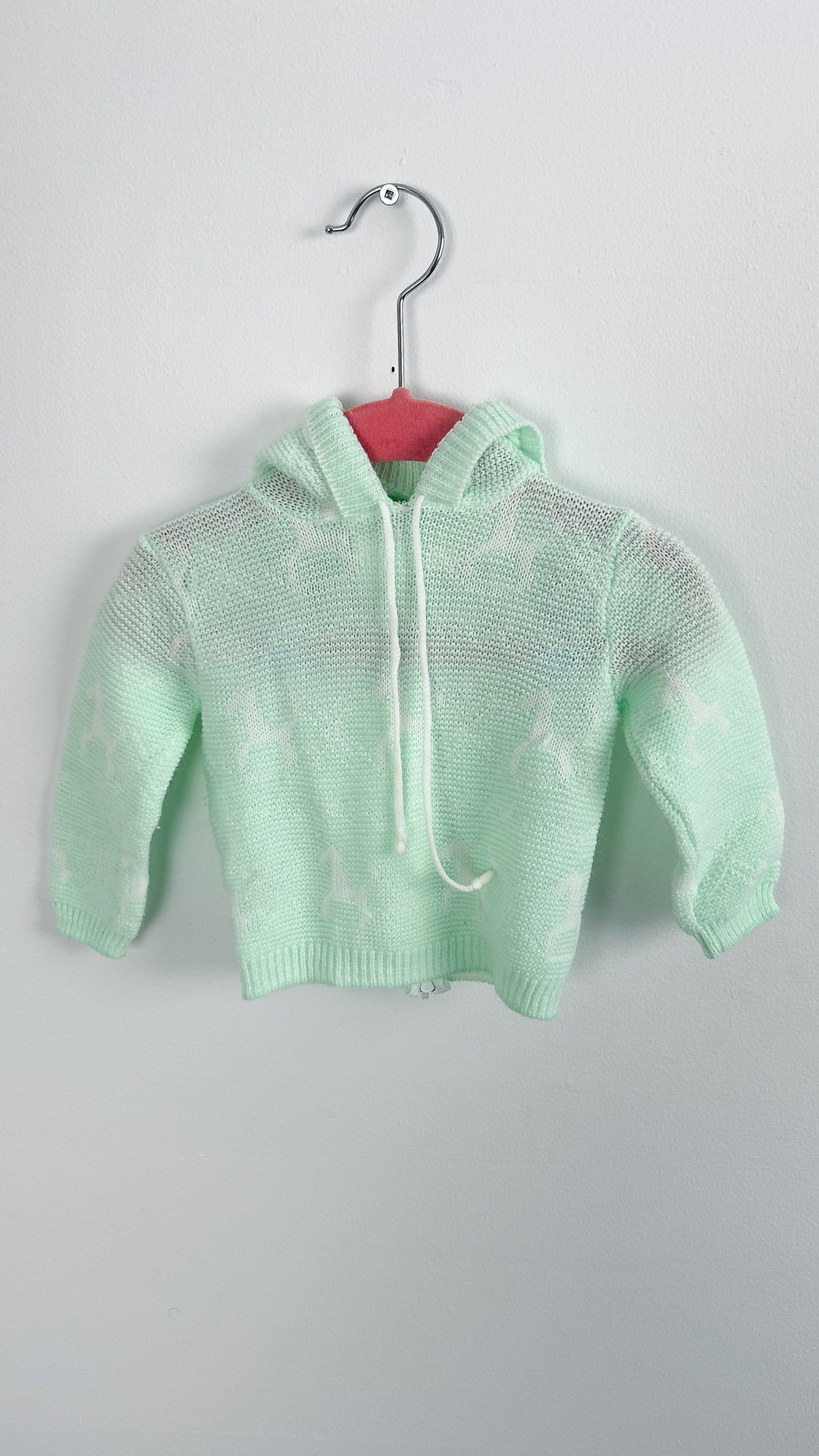 Children- mint knitted jacket with horse patterns-6/9m
