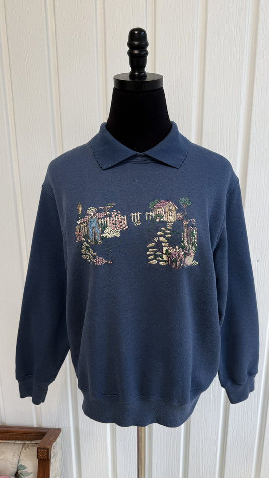 Chandail crewneck bleu jardinier- small