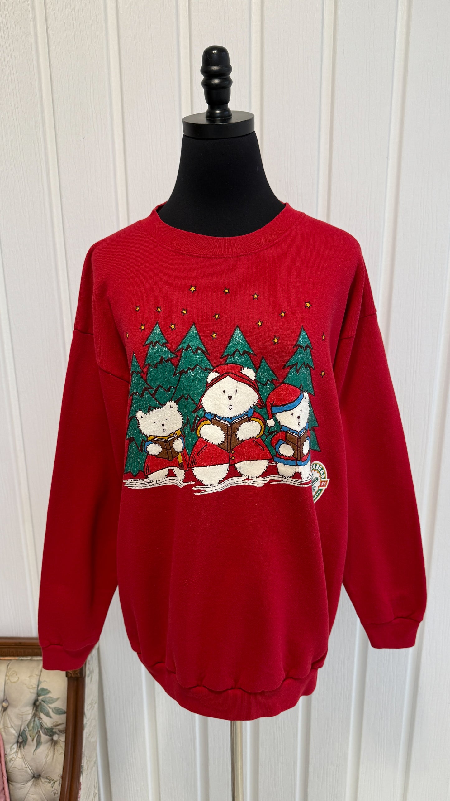 Chandail crewneck rouge oursons- large