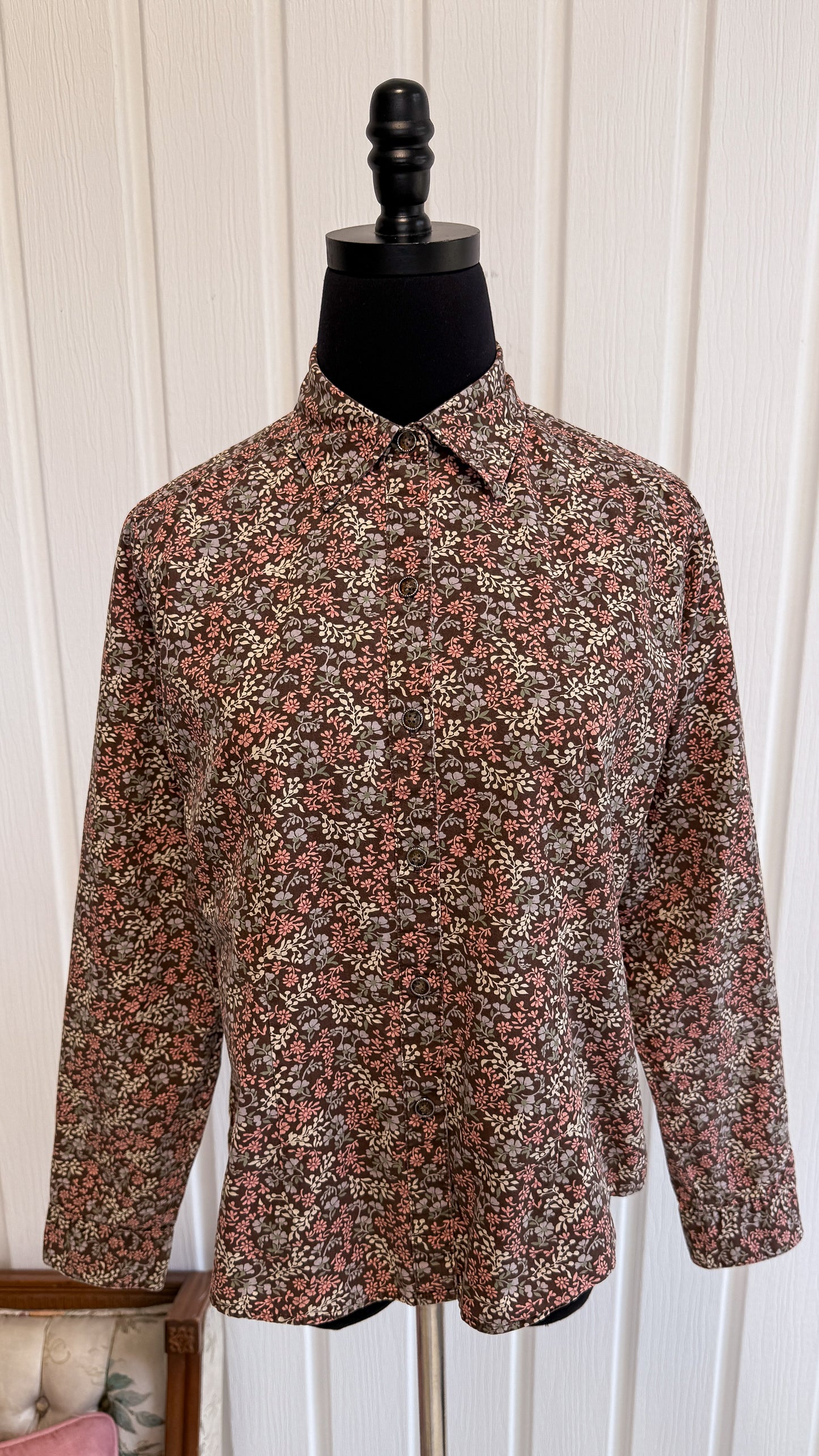 Chemisier brun fleuris rose - small