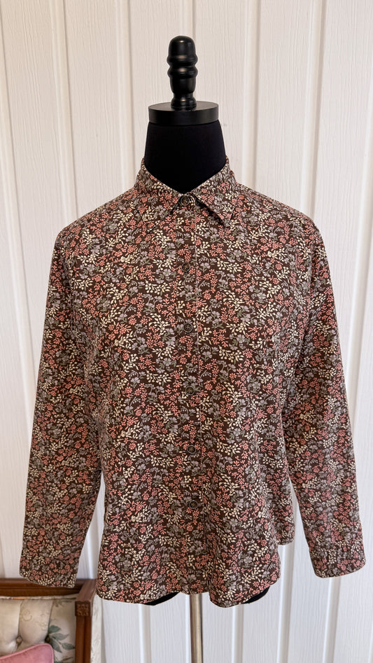 Chemisier brun fleuris rose - small