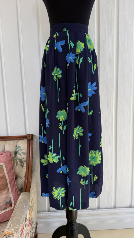 Jupe marine fleurie bleue et vert- medium