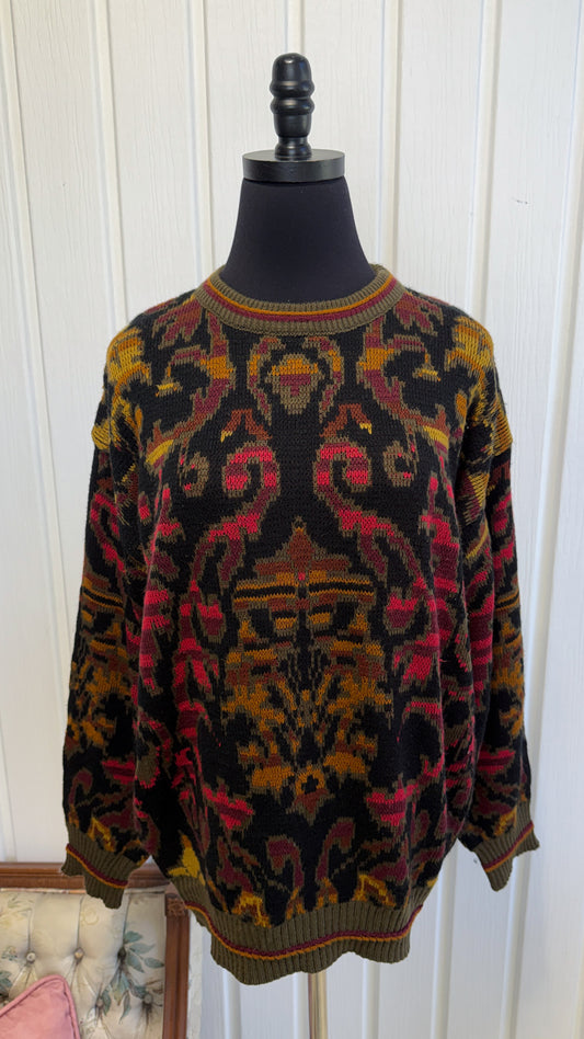 Chandail tricot noir à motifs- medium
