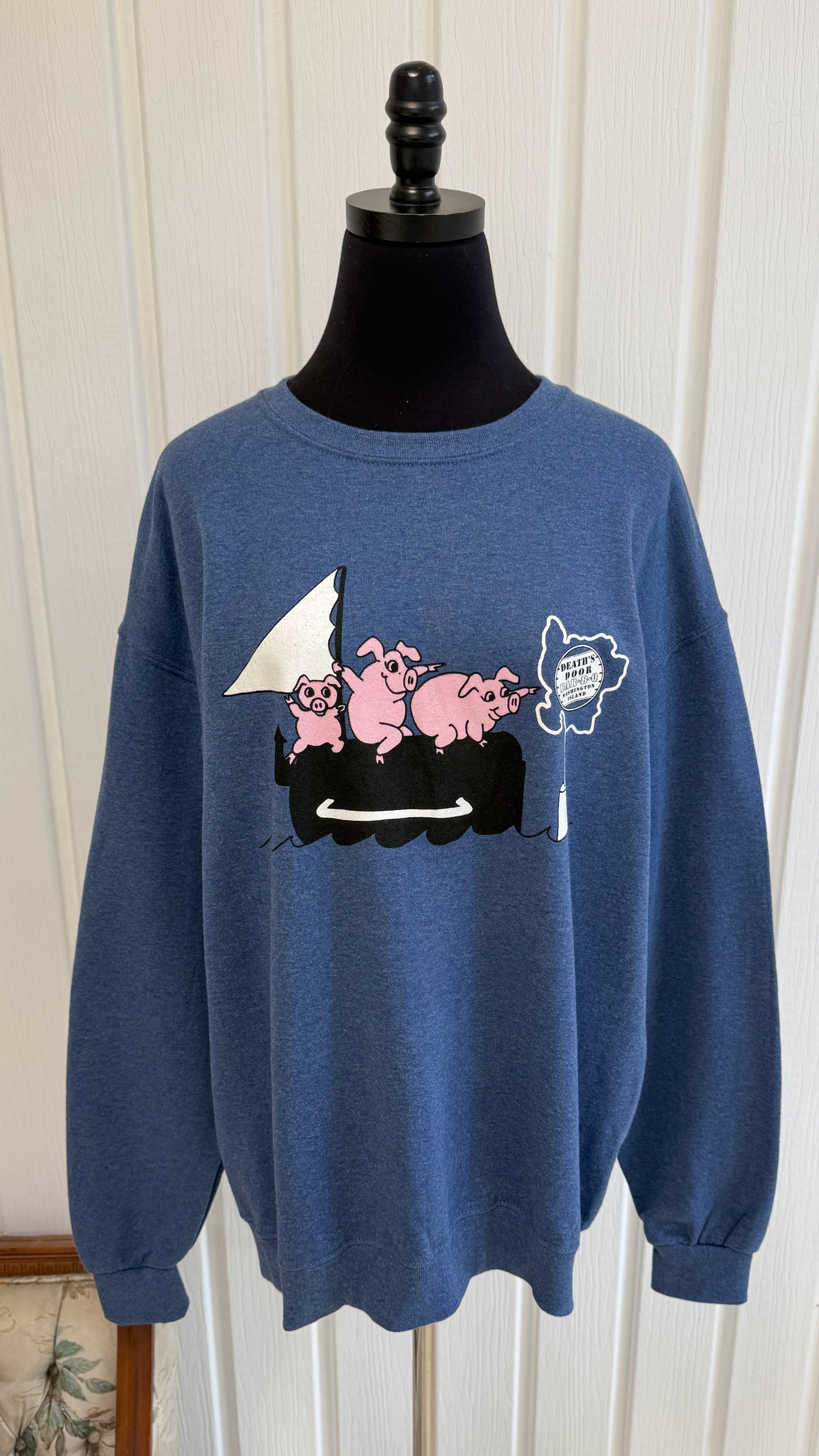 Chandail crewneck bleu cochons - large