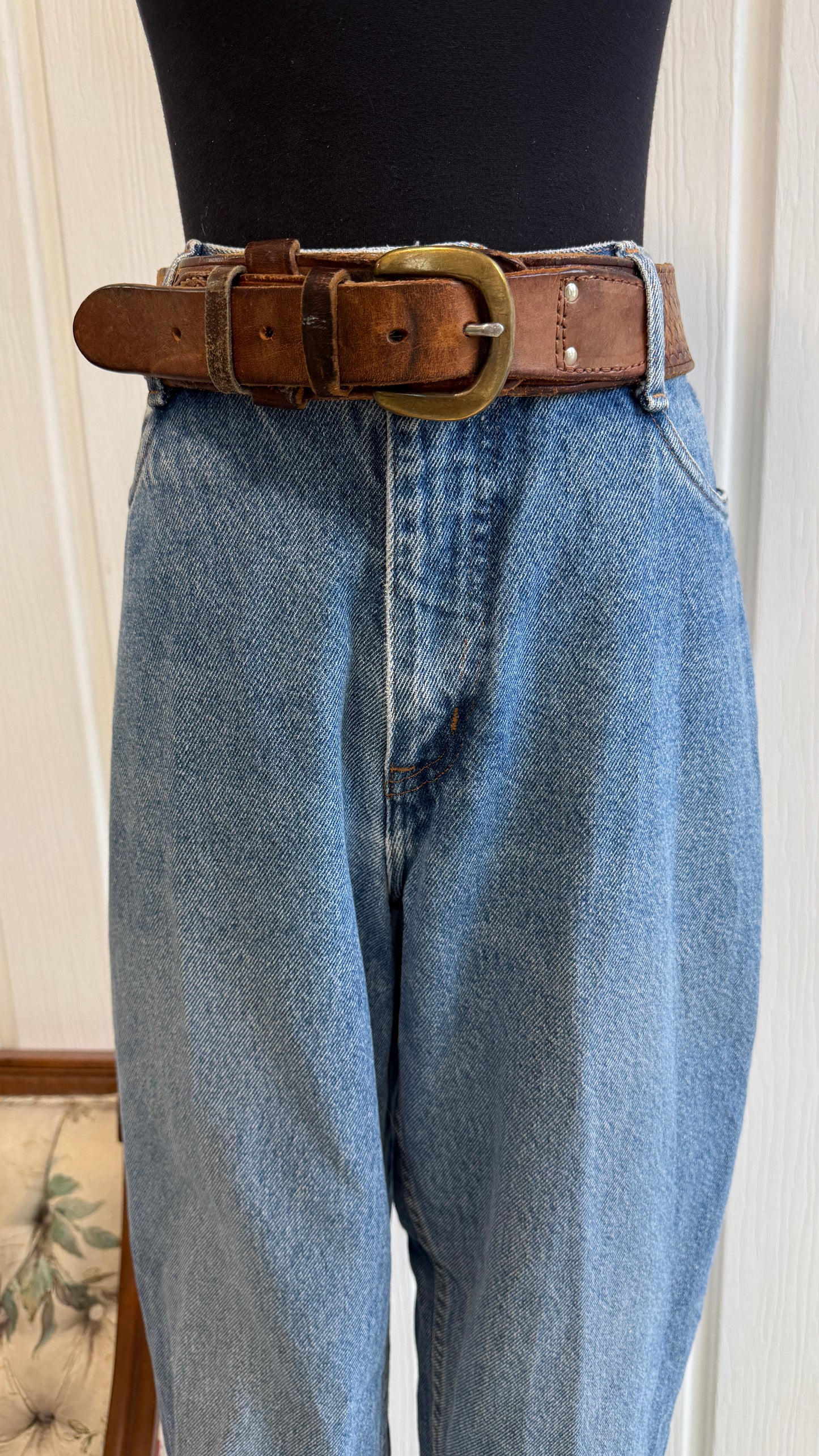 Ceinture en cuir brune boucle doré- x-large