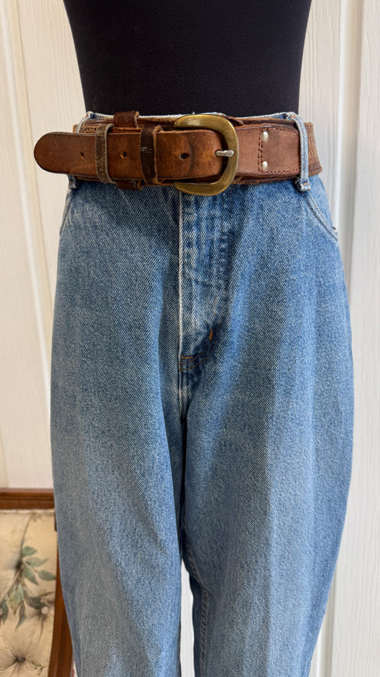 Ceinture en cuir brune boucle doré- x-large