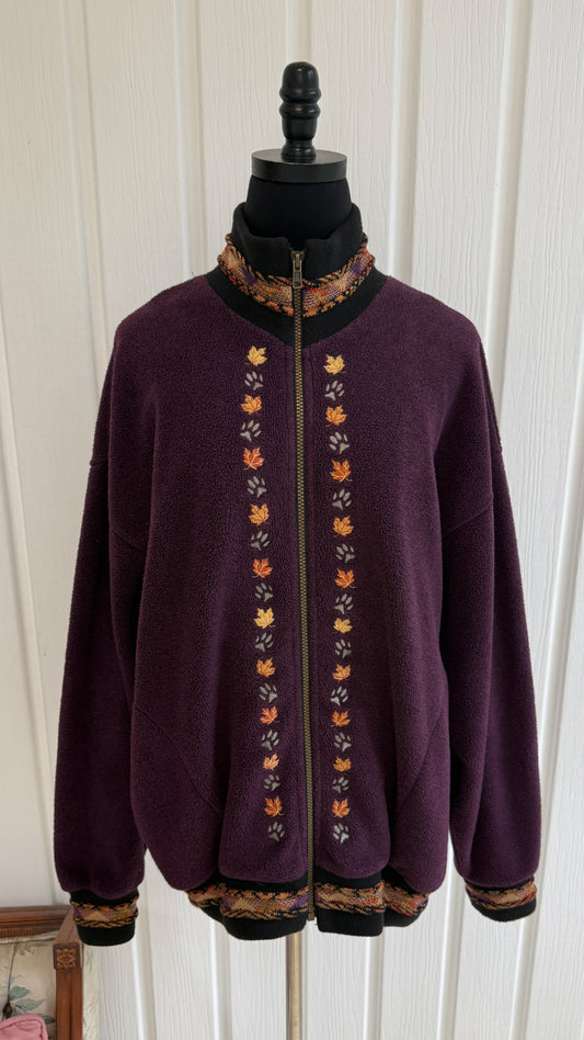 Veste en polar bourgogne feuilles- medium