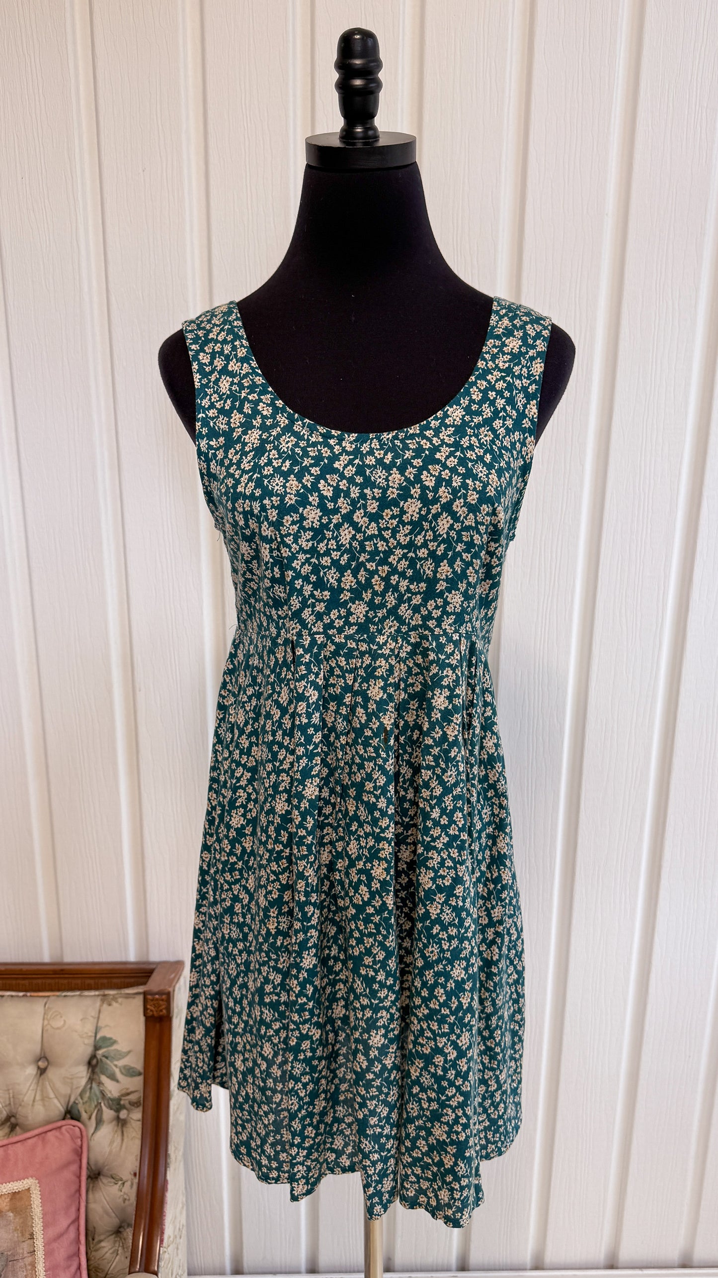 Robe sarcelle fleuris beige- small