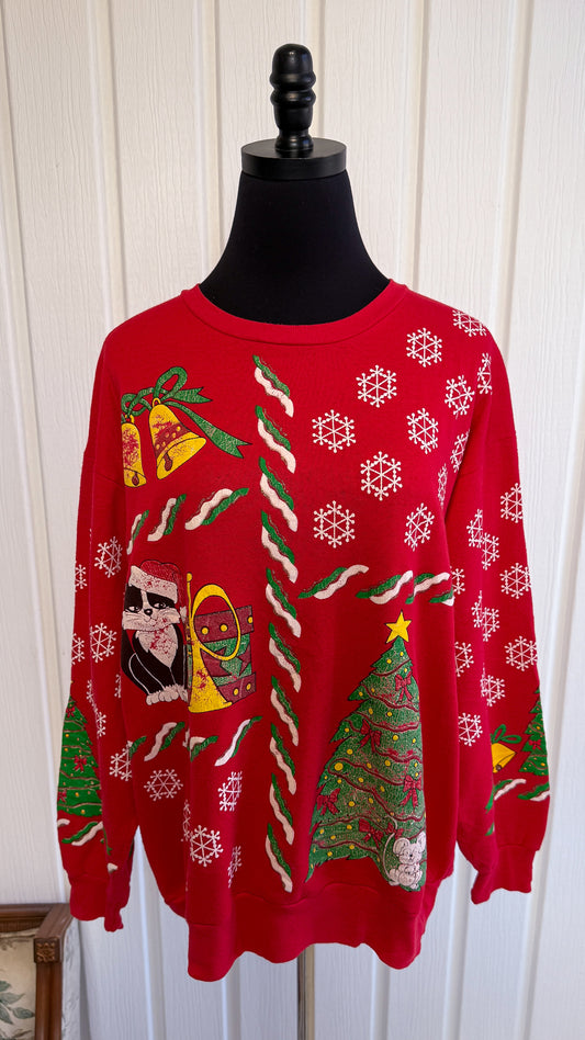 Chandail crewneck rouge flocons- x-large