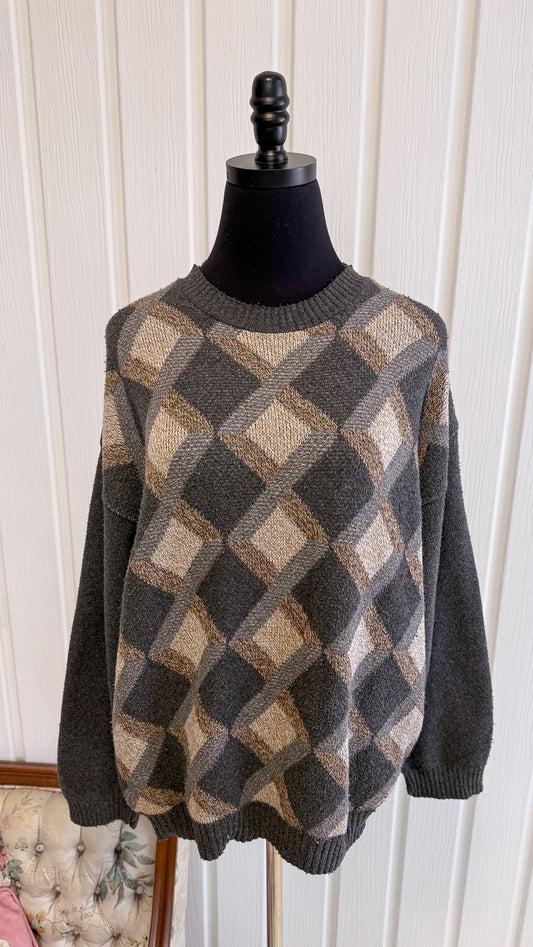 Chandail tricot gris losanges- large